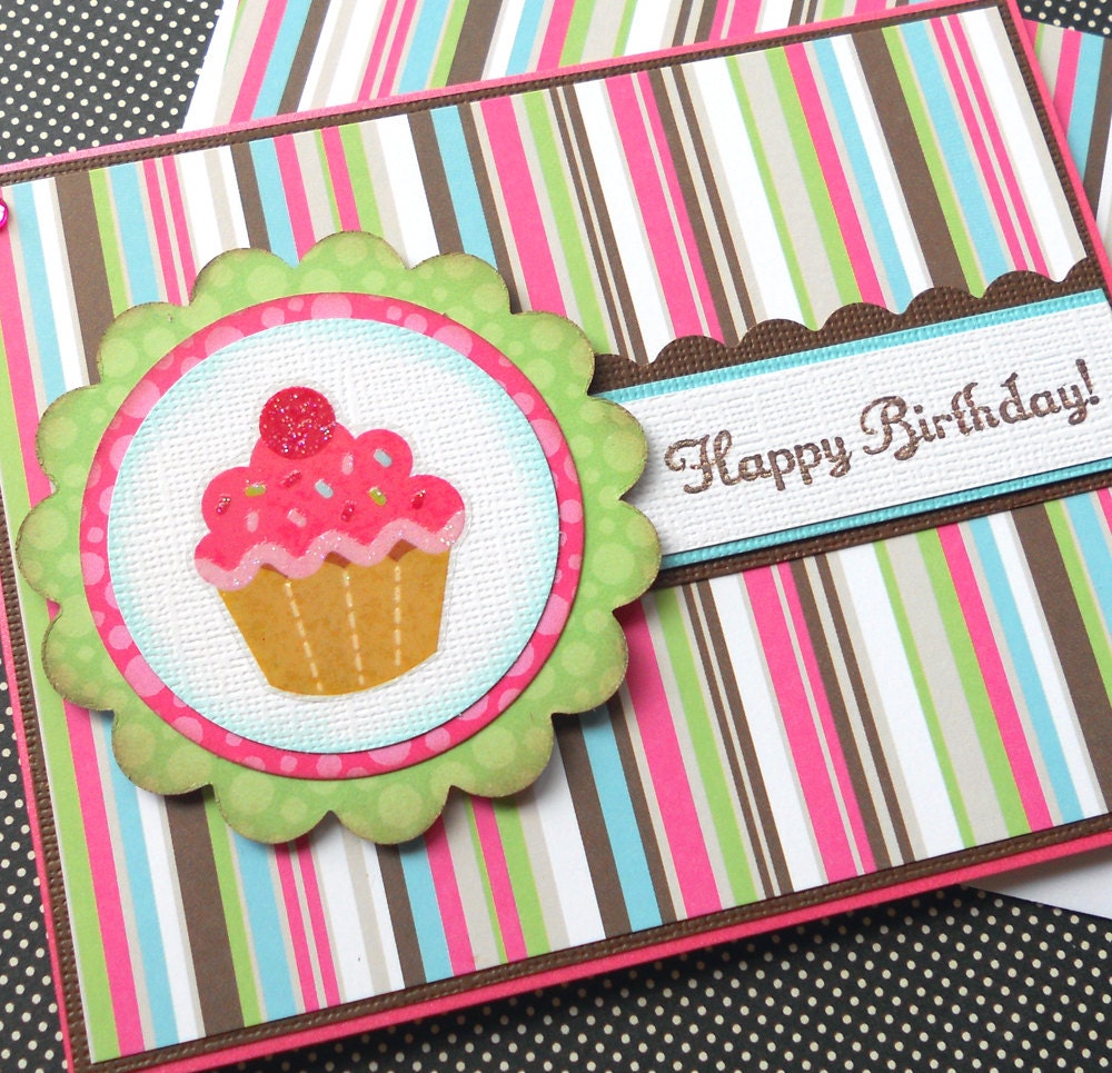 Birthday Card with Matching Embellished Envelope - Cupcake Wishes