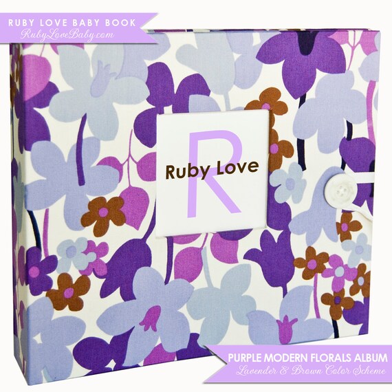 Baby Memory Book . Purple Modern Florals Album by rubylovedesigns
