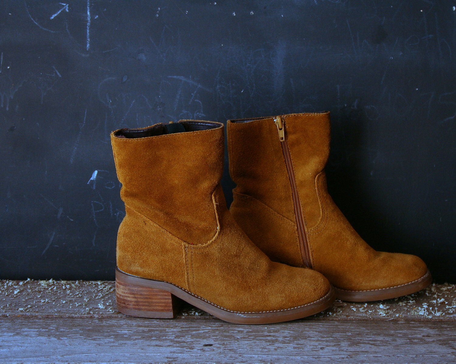 Temporary Reserve Vintage Ankle Boots Suede Yellow Women From Nowvintage on Etsy