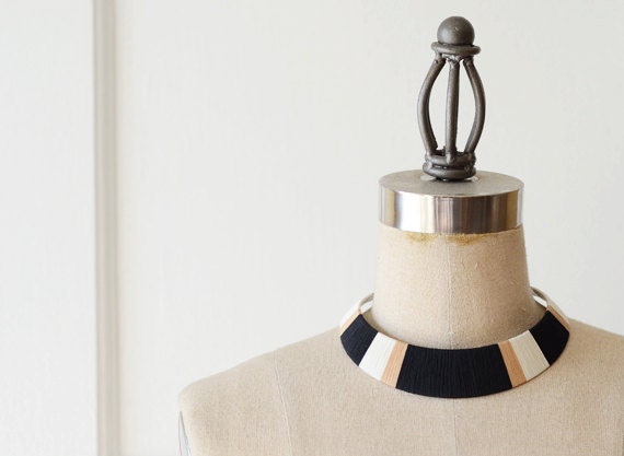 Black. White. Beige. Classic Thread Wrapped Bib Necklace - no. 701G