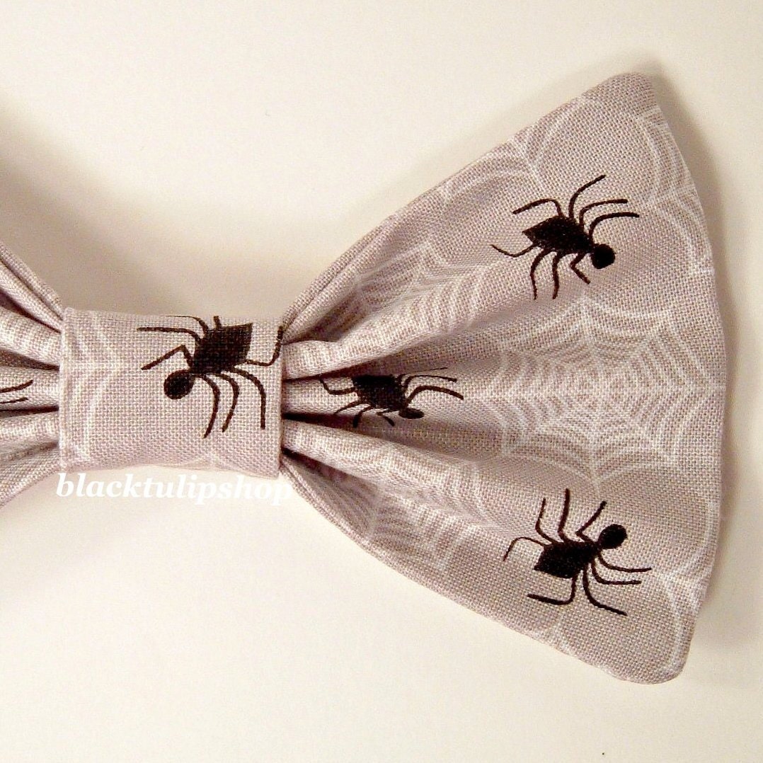HALLOWEEN SALE 20% OFF Grey Black Hair Bow Barrette Spider Web