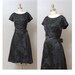 1950s Full Skirt Dress - Black Brocade 50s Party Dress