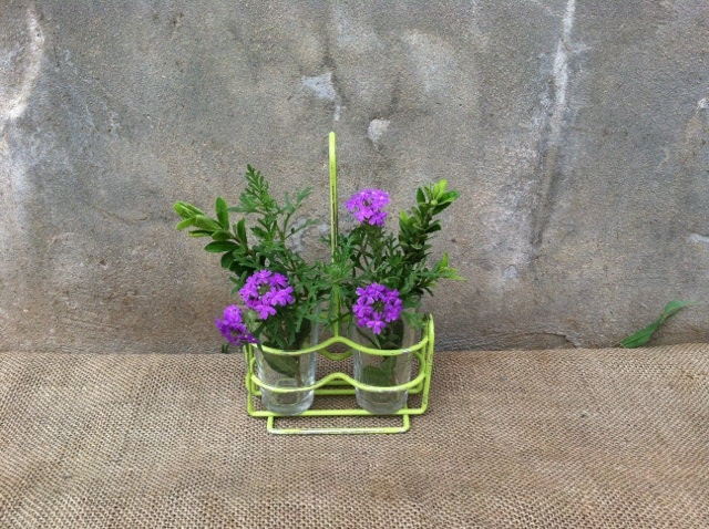 Lucious Lime - Upcycled - Vintage Metal Caddy - Vase - Silverware Holder - Wedding Display - Repurpose CHIC