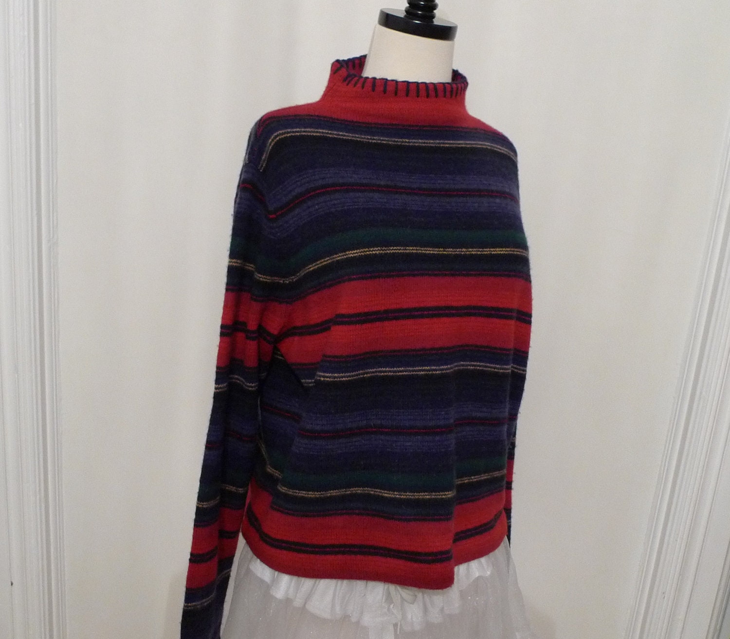 Lambswool Striped Sweater //Blanket Jacket Style// Unisex/ SW Colors