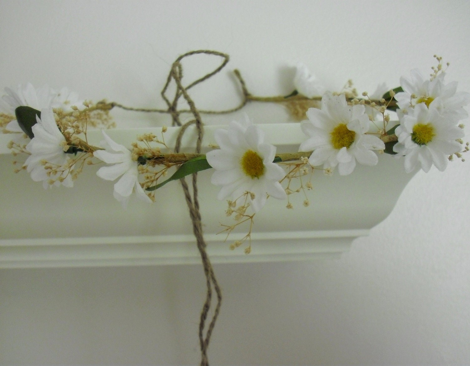 Bridal wedding hair accessories -Gabby- daisy hair wreath natural style headband hippie hairpiece Rustic flower crown preserved babys breath