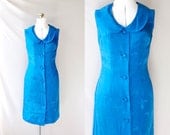 50s Dress, Vintage Silk  Butterfly Blue