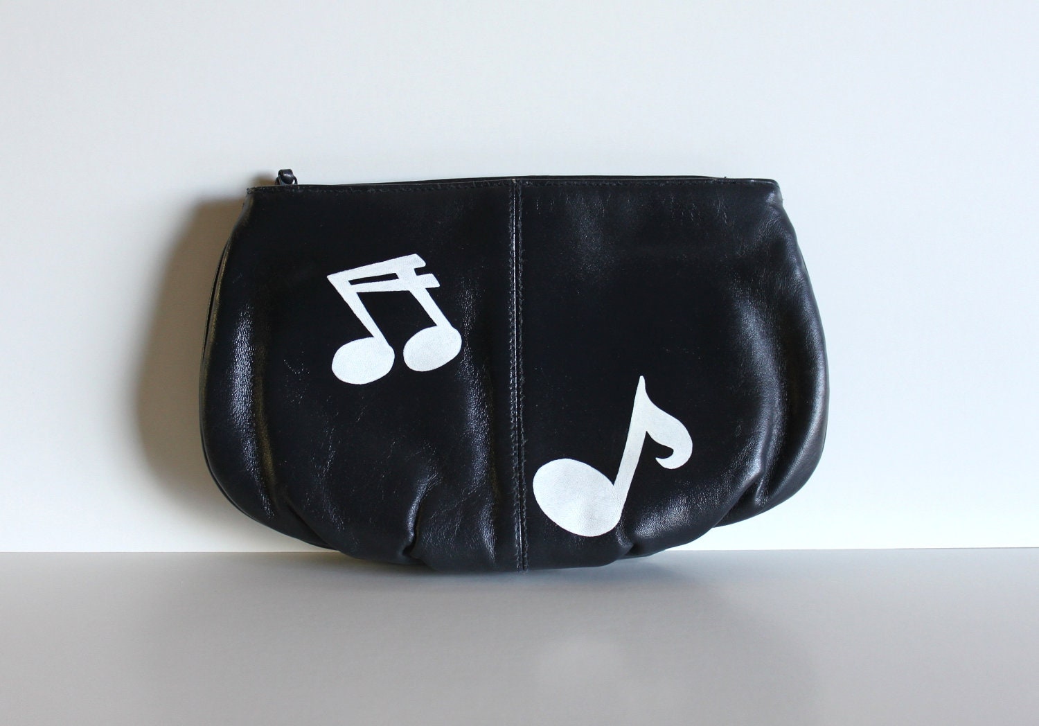 VINTAGE navy blue CLUTCH with hand painted music notes- Beats