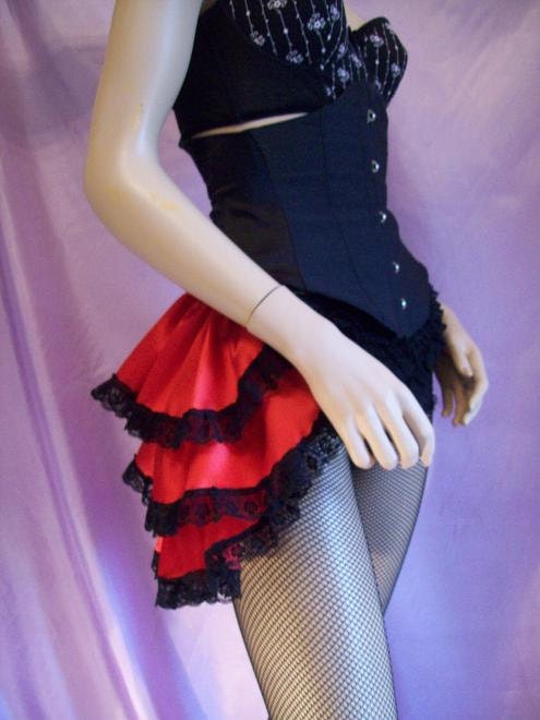 red bustle skirt