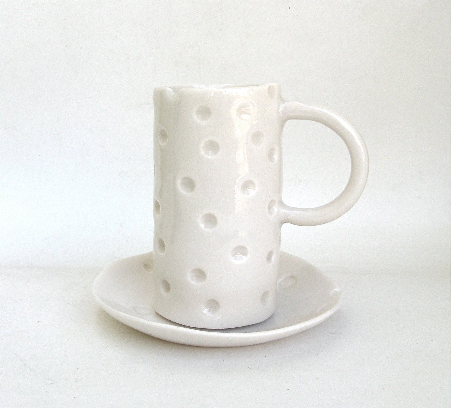 hand built translucent porcelain cup and dish - lynswan