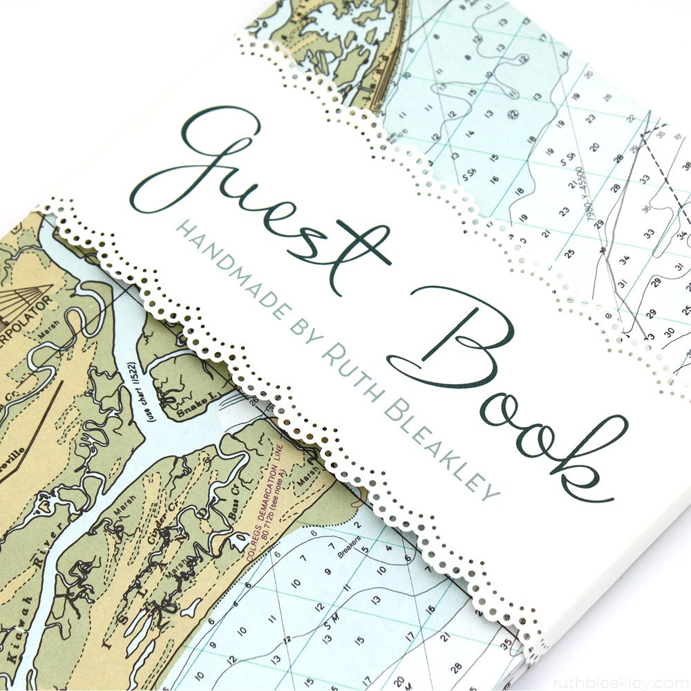Tybee Island Nautical Guestbook - Handmade Using Vintage Georgia Chart
