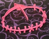 Creepy Cute Pink Stitch Necklace - Frankenstein Monster  Zombie Stitches  ALL PINK