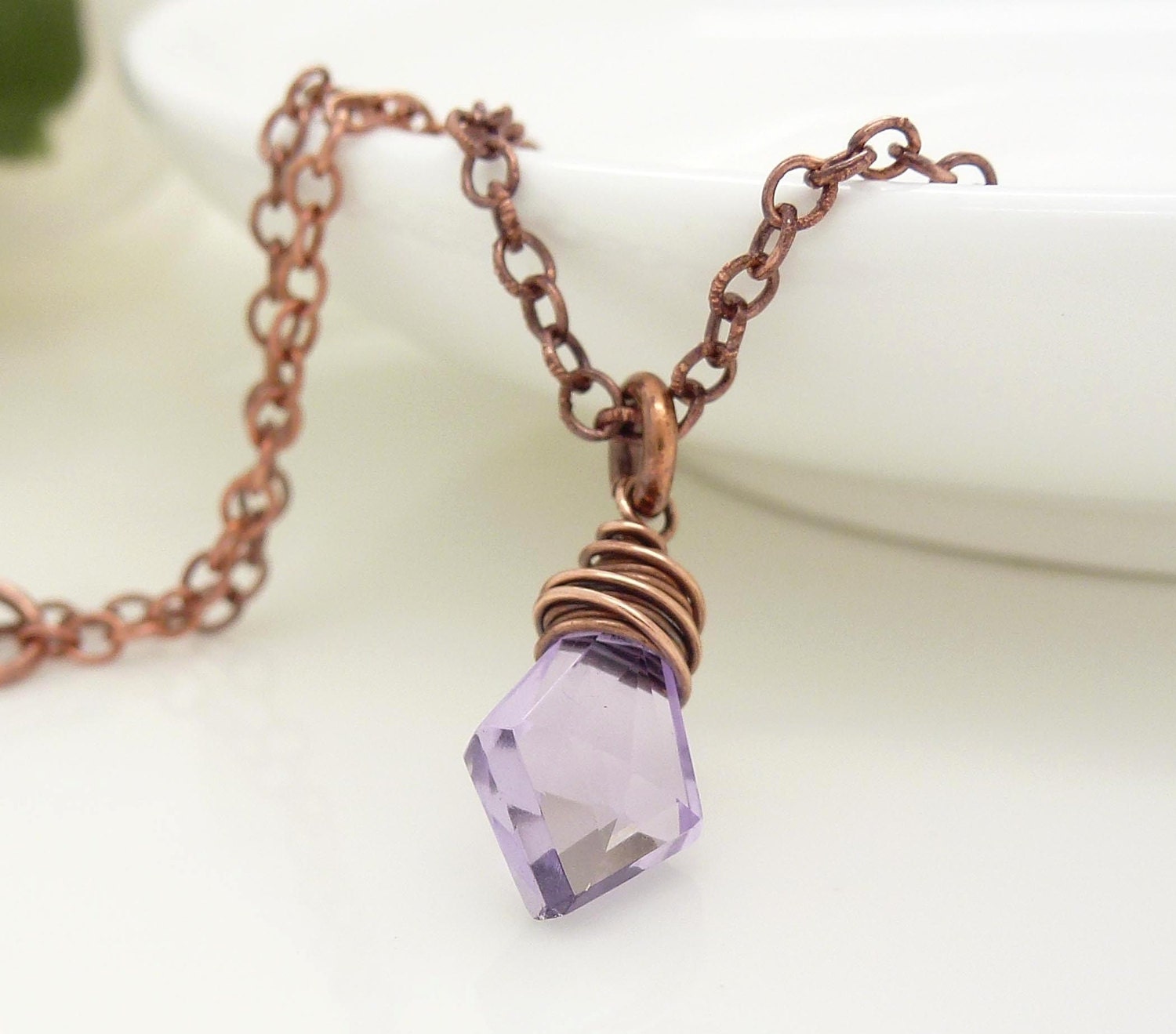 Light purple amethyst necklace, copper necklace, wire wrapped copper jewelry, handmade amethyst gemstone earrings