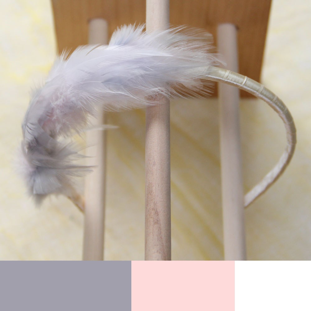 Soft pink and light smokey blue feather hair band. Natural, comfortable, flexible band. Spring pastel fascinator. Cute and beautiful 0114