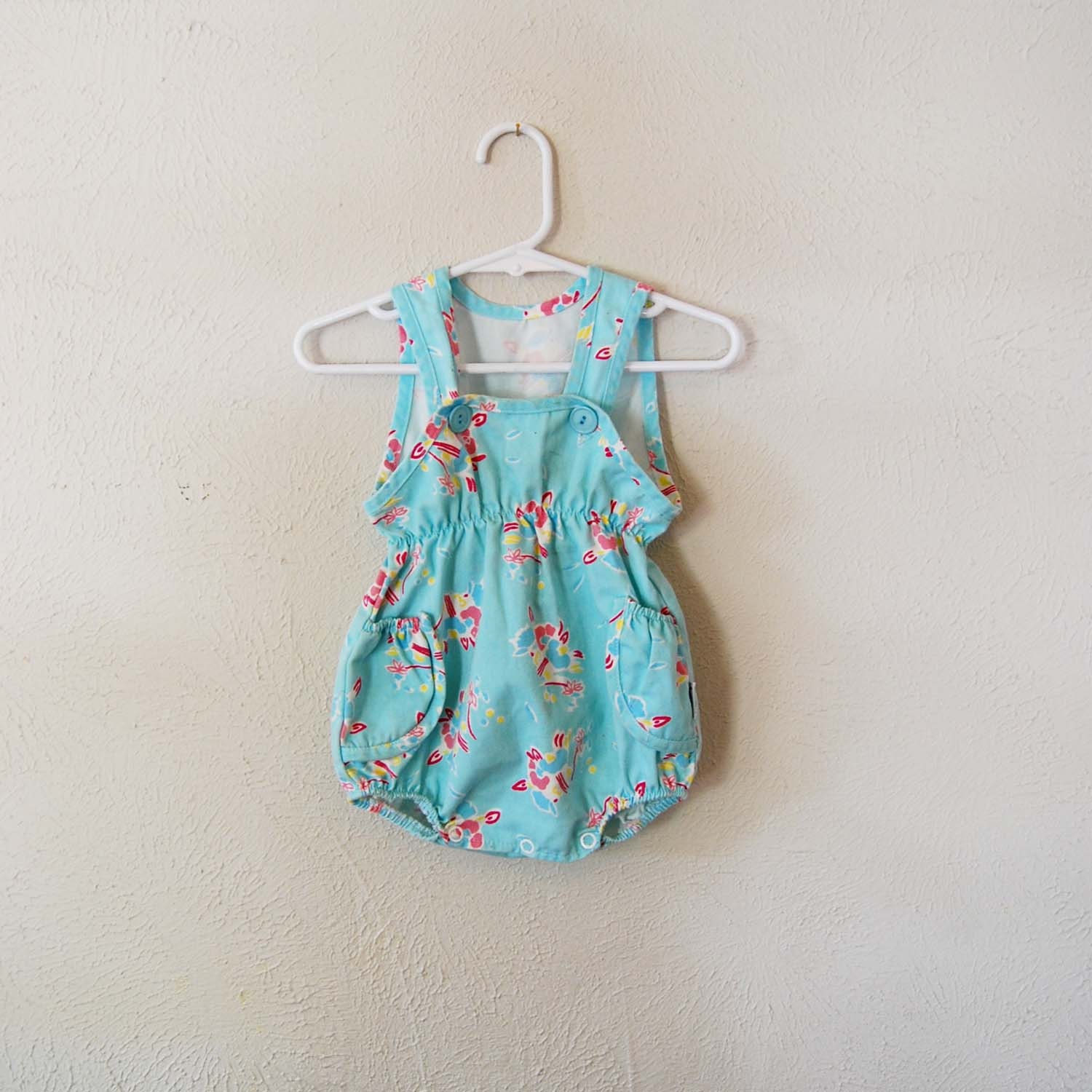vintage retro girl aqua flower romper