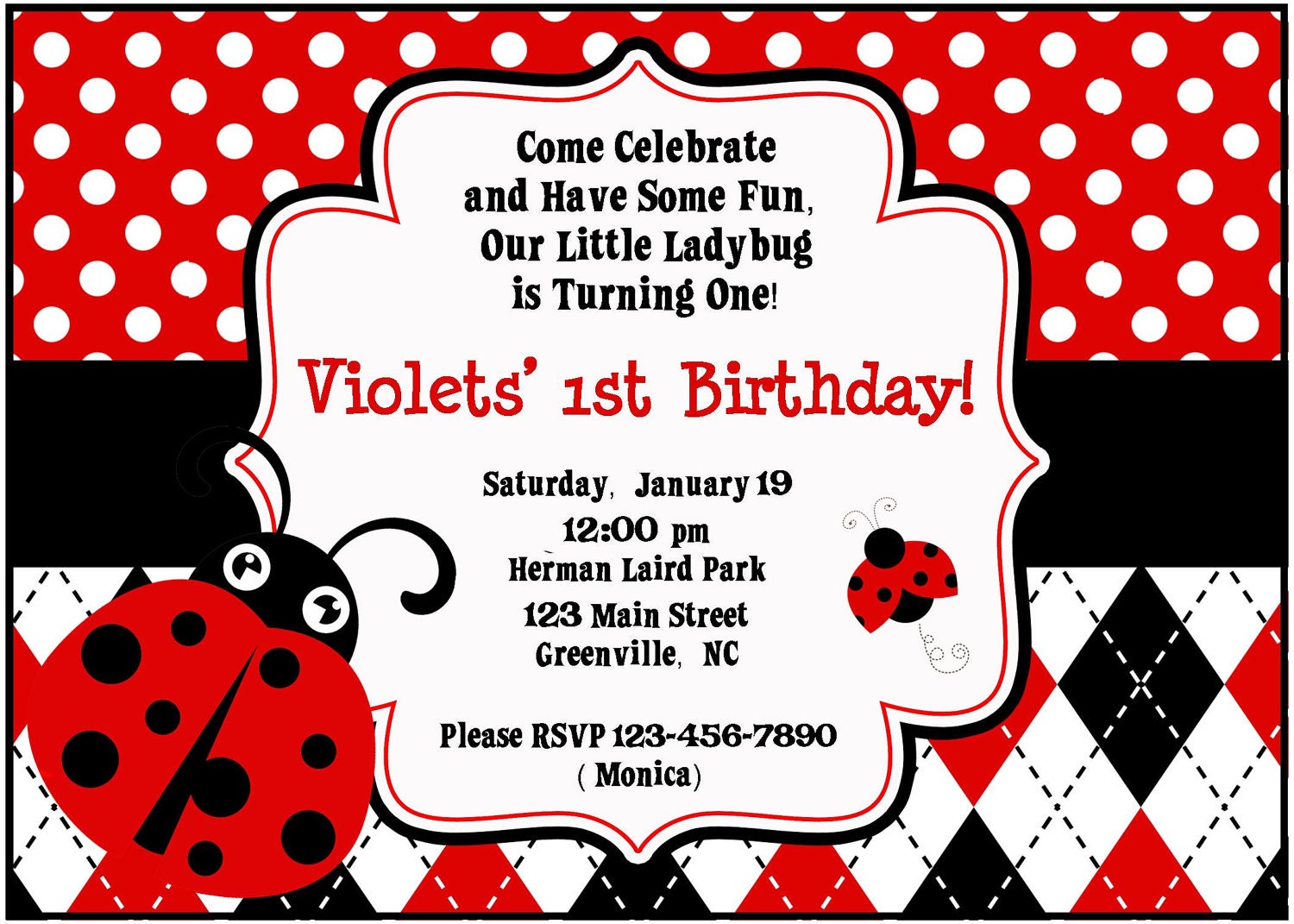 Ladybug - Buy 2 Get 1 FREE - PRINTABLE Invitation - DIY Personalized Party Decorations