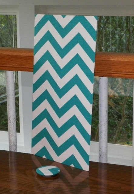 Chevron Magnet Board Refrigerator Locker - Chevron Turquoise - 8" x 15"