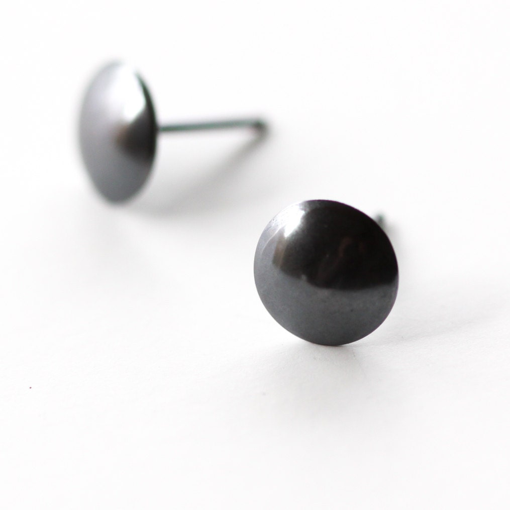 Round sterling silver studs oxidized to a dark black finish for an edgy and modern look for everyday wear - "Emerson Earrings"