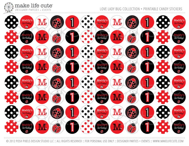 LADY BUG - Printable Candy Stickers - Birthday - Kiss Sticker - DIY Lady Love Bug Collection - by Make Life Cute Il_570xn