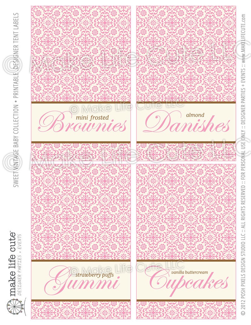 BABY CARRIAGE - Printable Designer Tent Label Cards - Baby Shower - DIY Sweet Vintage Baby Collection - by Make Life Cute Il_570xn