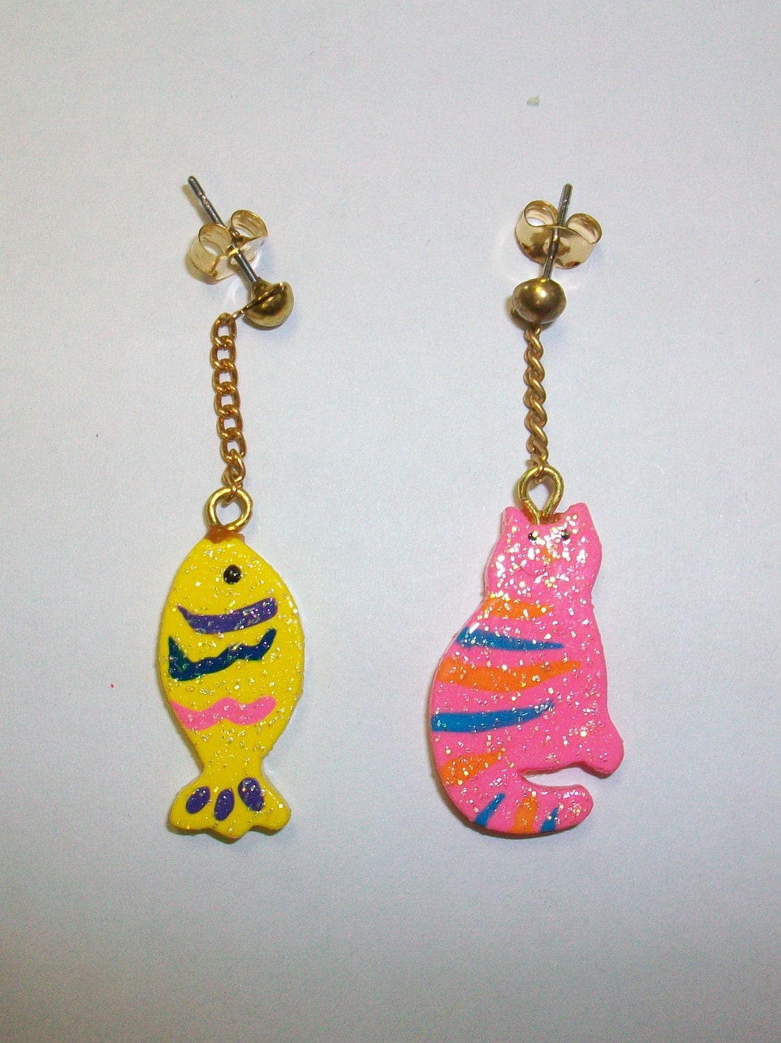 Vintage Cat and Fish Earrings DEADSTOCK