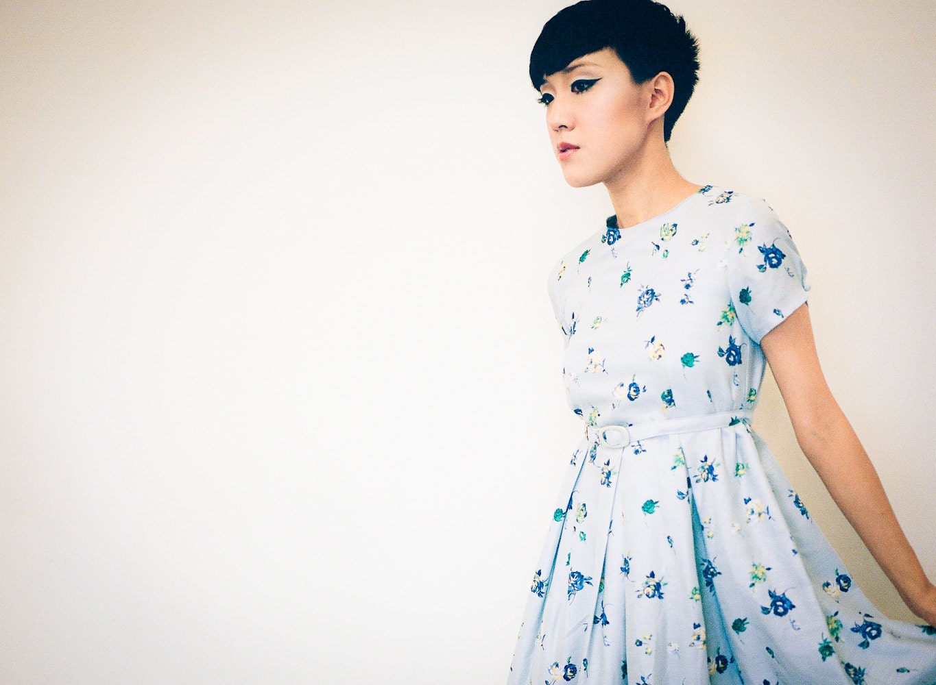 Vintage summer floral dress pastel blue shabby chic girly