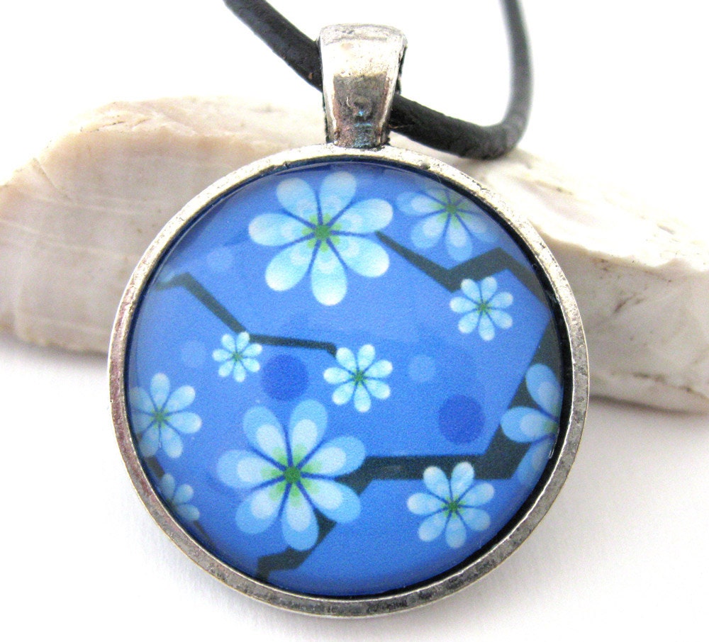 Night Flowers Glass Tile Handmade Pendant