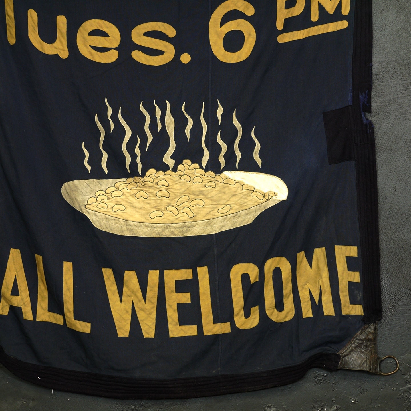 Antique Bean Club Banner, Hand Stitched Folk Social Club Sign