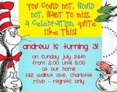Cat in the Hat - Dr. Seuss - Birthday Invite Card - Can be Personalized or Customized Invitation JPEG Printable Children Holiday