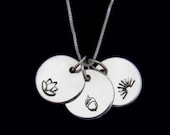 New Beginnings Inspirational Symbols Sterling Silver Necklace - Lotus, Acorn, Sunrise - Custom Hand Stamped