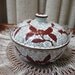 Vintage Cloisonne Rice Bowl Enamel Covered Dish Copper Filigree Red White Flowered China Pre 1919