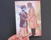 Armadillo and Rabbit couple collage card