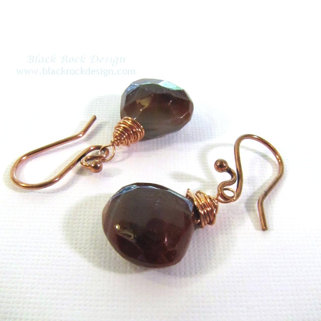 Chalcedony and Copper Wire-Wrapped Earrings "Martha"
