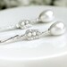 Bridal Pearl Earrings / White Freshwater Pearls w Crystal in Sterling Silver / Baroque Tulip Silver Rose