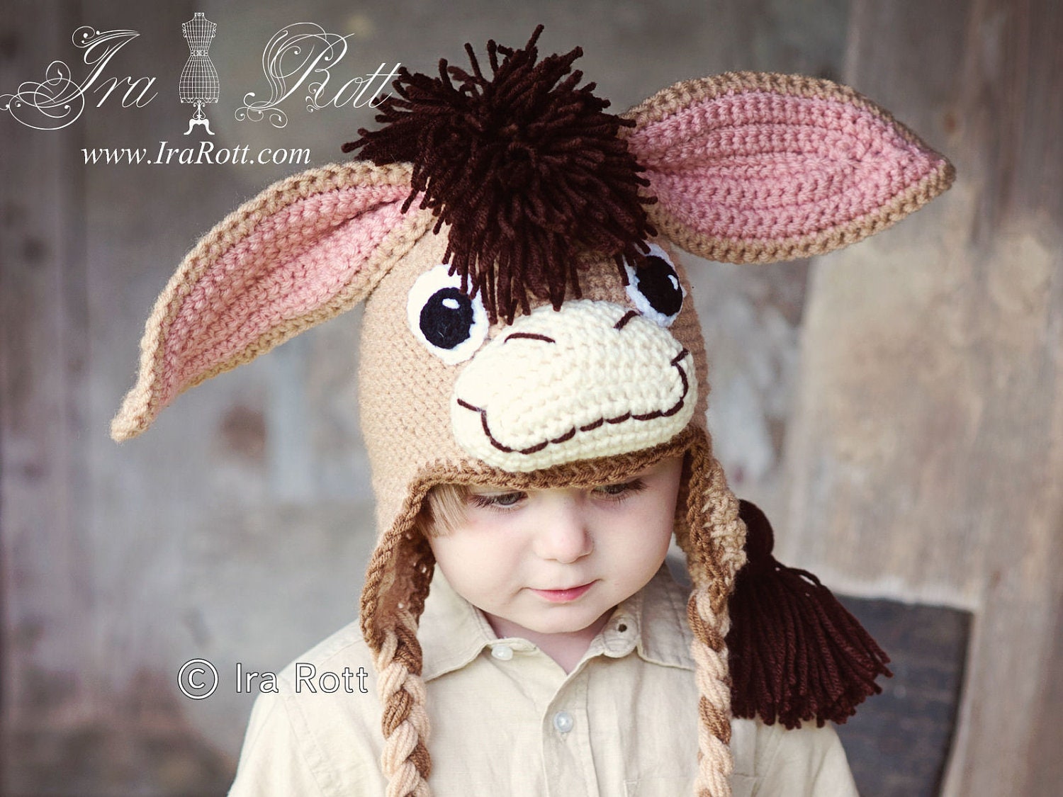 Funky Donkey Earflap Hat - Made to ORDER  from 3 month  to 5 years
