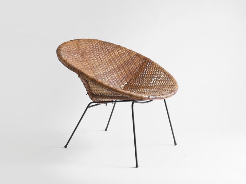 Vintage Mid Century Basket Chair - Lounge, Dining, Modern, Retro, Woven, Wicker