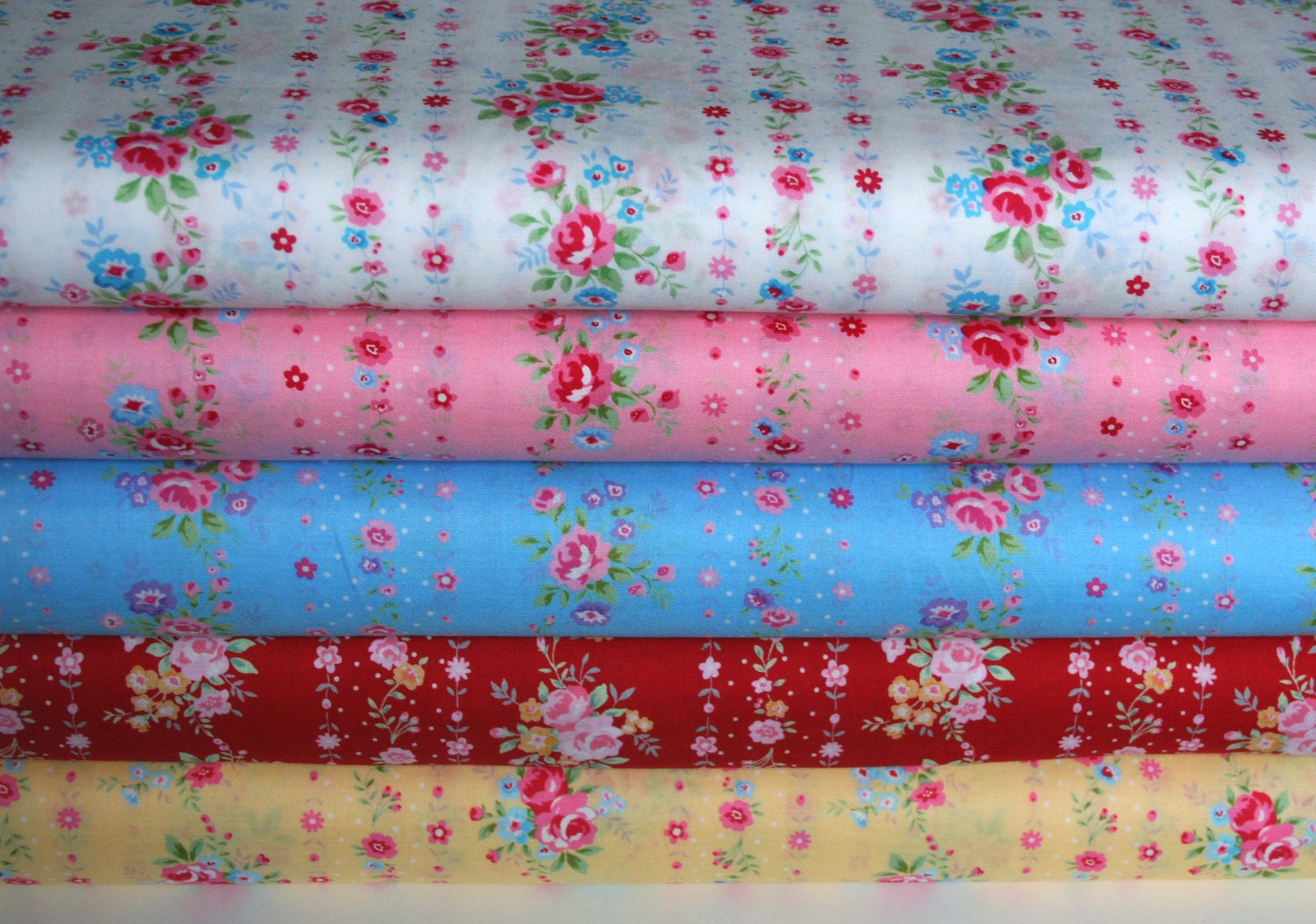 NEW Japanese, Lecien FLOWER SUGAR, Spring 2012, Floral Stripes, Fat Quarter Bundle of 5