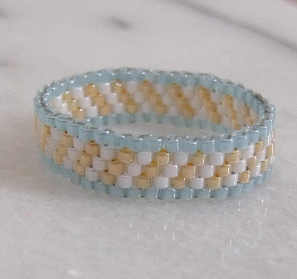 Simply SEED BEAD Ring - Pastel Stripes - Orange, Blue and White