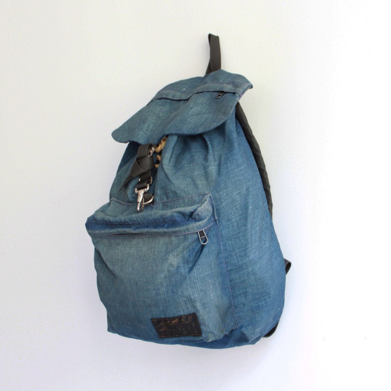 Eddie Bauer backpack - vintage - blue - nylon - 80's - drawstring
