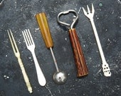 Vintage bar accessories - bottle opener, melon baller, cocktail picks - party wares