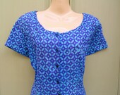 MOVING SALE 30% OFF Pretty early 1990s a-line Traidcraft block-printed blue day dress