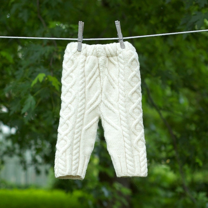Upcycled Lambswool Longies in Cream Cables  Diaper Cover  Cloth Diaper Soaker  SMALL 3-6 Months