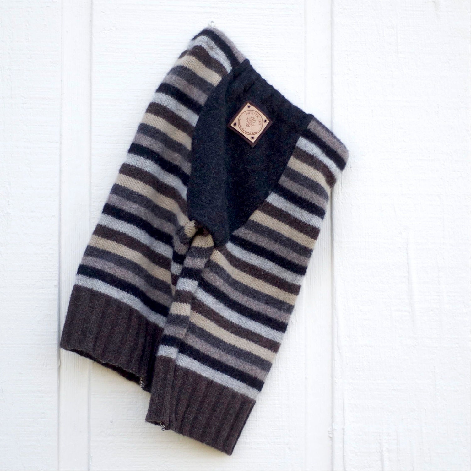Upcycled Wool Longies - Cloth Diaper Soaker - Brown Stripes - Large - 12 to 18 Months