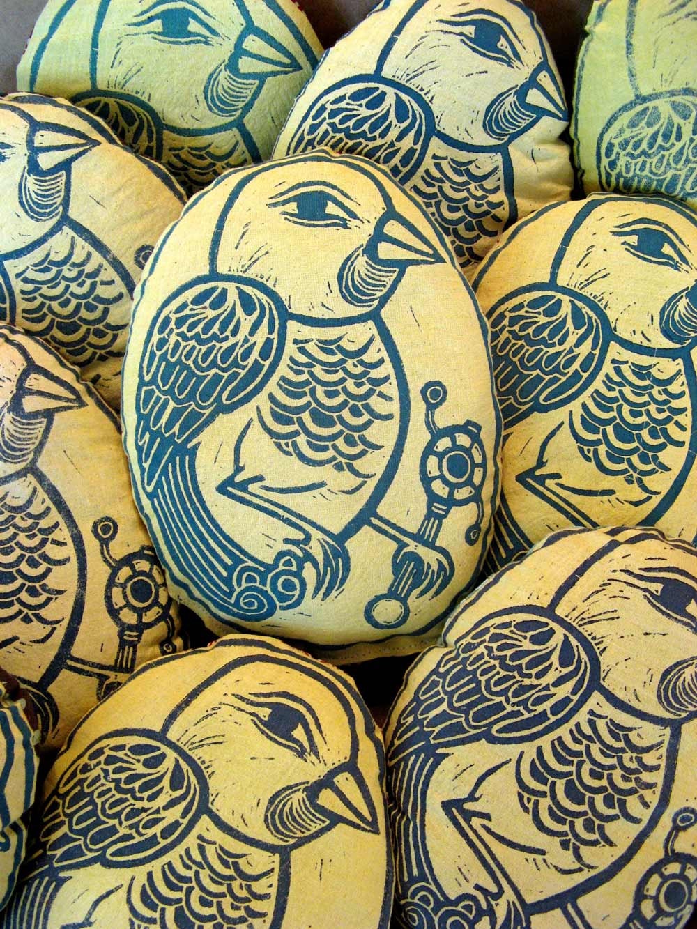 What We Are Born With . . . . stuffed linoleum block print on Indian fabric