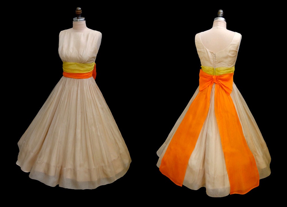 Reserved for Sui Vintage 1950's 50's Nude Organza Ruched Cocktail Party Dress XS