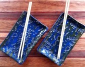 Handmade Montana Blue Happy Birthday Ceramic Sushi Plate set with free chopsticks