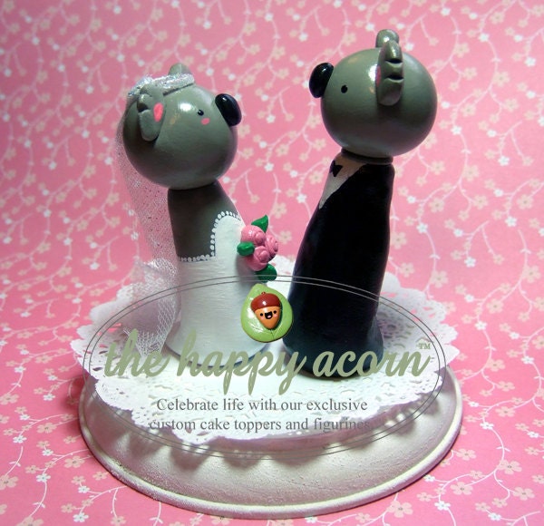 Wedding Cake Topper KOALA BEARS - Animal Kawaii Bride and Groom Figurine Couple - Handmade by The Happy Acorn