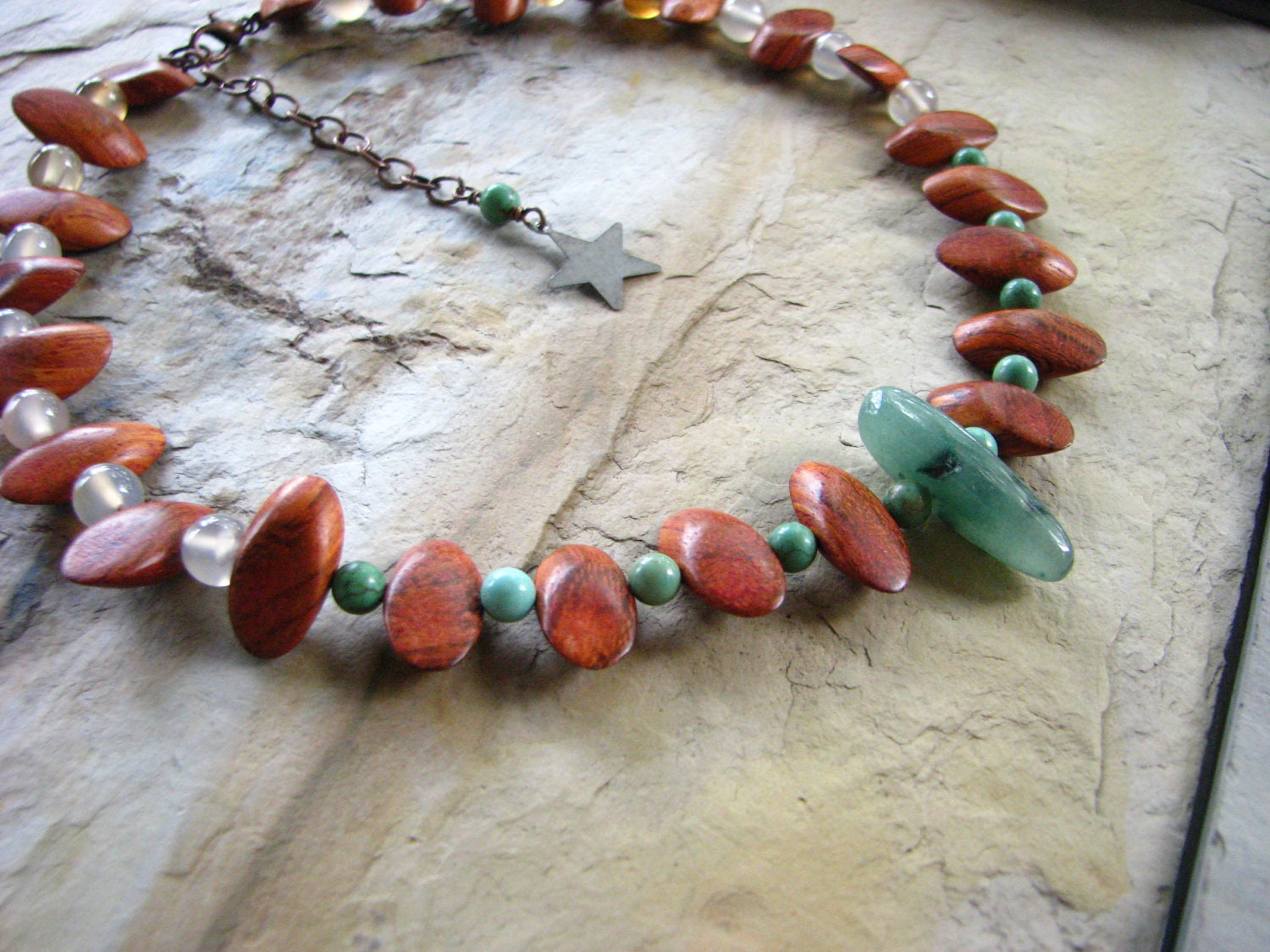 Wood, Turquoise and Aventurine Choker