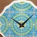 Wall Clock - Turquoise and Lime Whimsical Print Ceramic Plate Wall Clock No. 922 (9 inches)