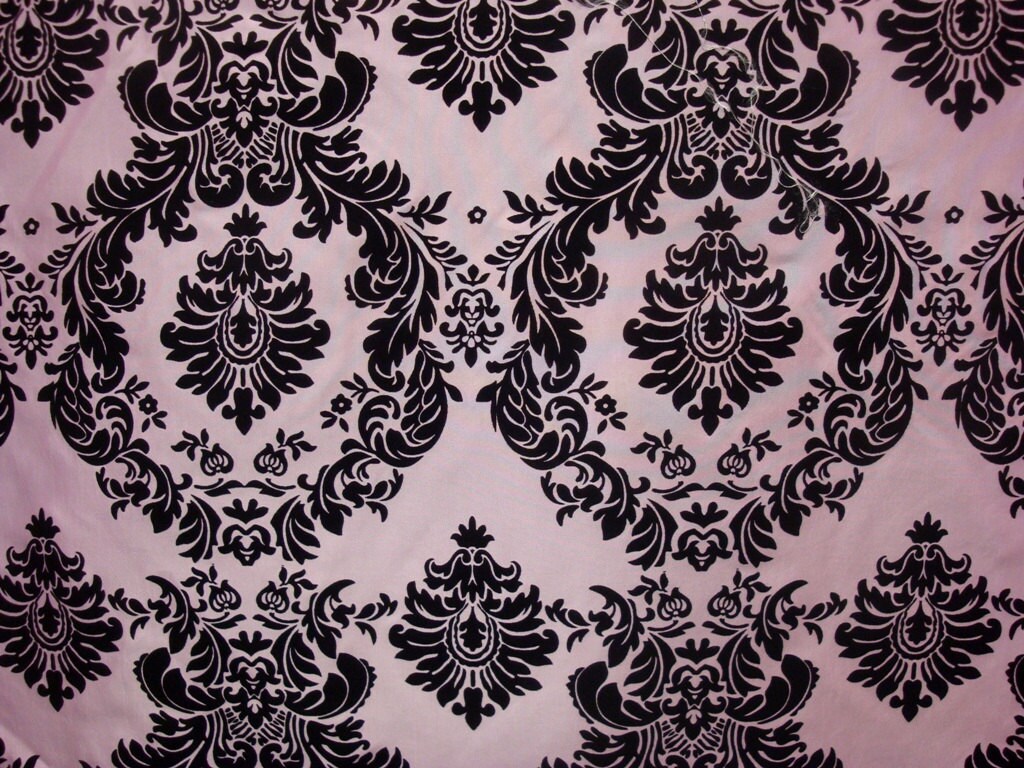 black and light pink damask flocked taffeta by whistlestopbedding