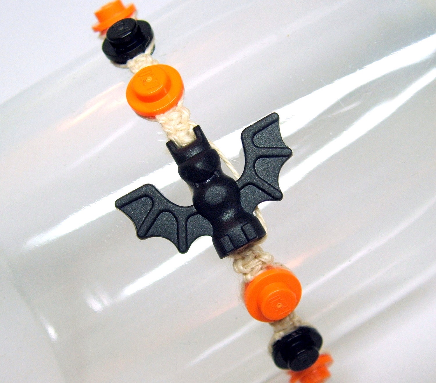 Halloween Bracelet, Natural Hemp Adjustable Bracelet with LEGO (r) Bat Pieces